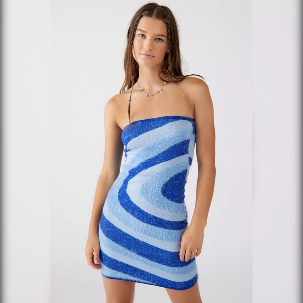HOUSE OF SUNNY (Size S) Blue Spice Hockney Mini Tube Dress/Bodycon Pencil Skirt